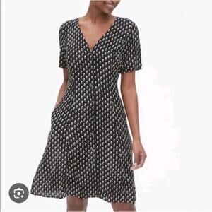 NEW Gap Black Pink Button Front Flowy Casual Knee Length Dress Size 10